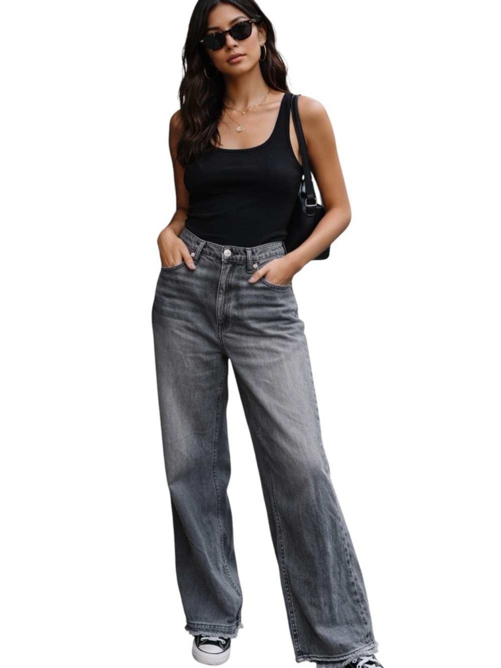 Hudson Jeans Jodie DBK Wide Leg Gray Denim High Rise Raw Hem Size 34